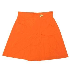 Celine Vintage Wool Skirt Gold Logo Hardware Knee Length 46 Orange UO